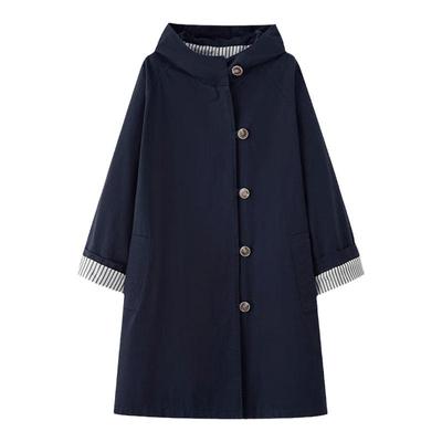 画风drawwind藏青色连帽风衣外套