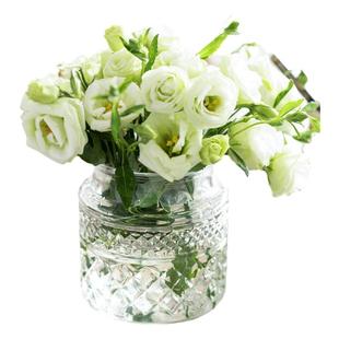 精致北欧雕花复古敞口水培玻璃花瓶居家客厅装饰摆件干花餐桌