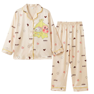 冰丝亲子睡衣母女装春夏季薄款长袖2026新款星星人女孩家居服套装