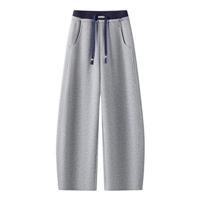 美式撞色弯刀运动裤女阔腿卫裤子