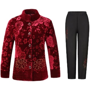 老年人棉衣女加绒加厚老太太棉服70岁80妈妈冬装外套大码奶奶棉袄