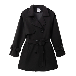 墨秋JK制服冶川短款黑色风衣原创设计日系学院风翻领春秋小个子女