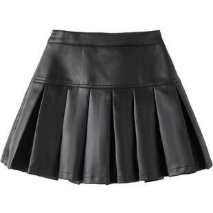 巴拉巴拉童装儿童半身裙秋冬装女童短裙子PU仿皮百褶裙甜酷时尚潮
