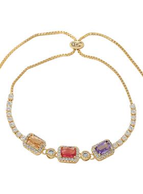 微镶锆石个性手饰品女小众设计感几何方糖可调节抽拉手链