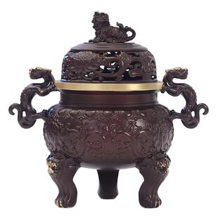 复古螭龙香薰炉大明三足宣德炉纯铜香炉家用室内熏香炉檀香盘香炉
