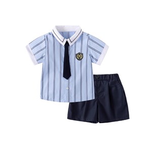 童装女童学院风夏季衬衫JK制服短裙短裤两件套装幼儿园毕业礼服