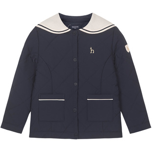 hazzys哈吉斯童装女童棉服秋冬新品可拆卸海军领洋气保暖外套