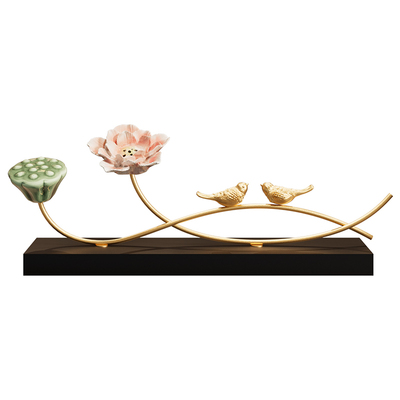 新中式荷花玄关装饰摆件高级感