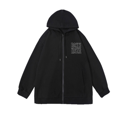 美式百搭加绒宽松连帽开衫卫衣男