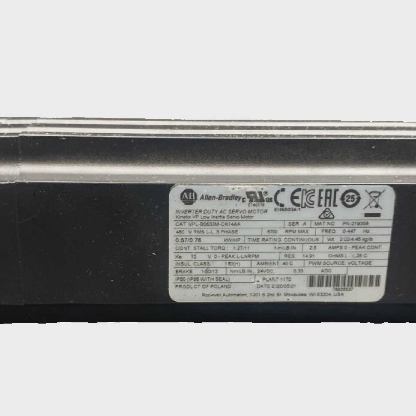 Allen Bradley VPL-B0633M-CK14AA Series A 3 Phase 6700 RPM AC图片
