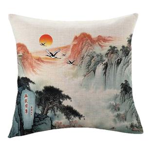 中式国画泰山抱枕沙发客厅中国风靠山靠背舒适棉麻定制枕套睡觉枕