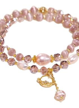 古里雅猫眼石串珠水晶手链高级感