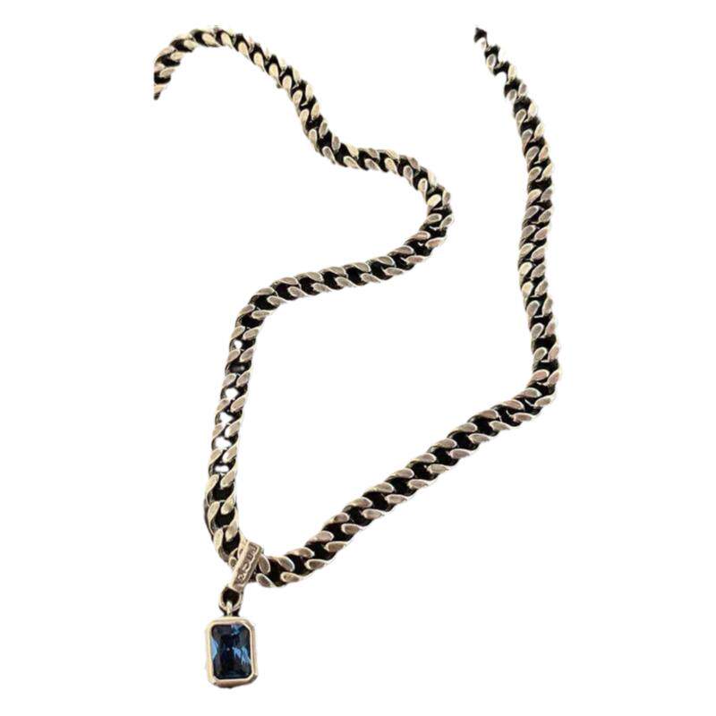 神秘蓝色锆石项链女复古时尚字母几何锁骨链2025新款轻奢高级感