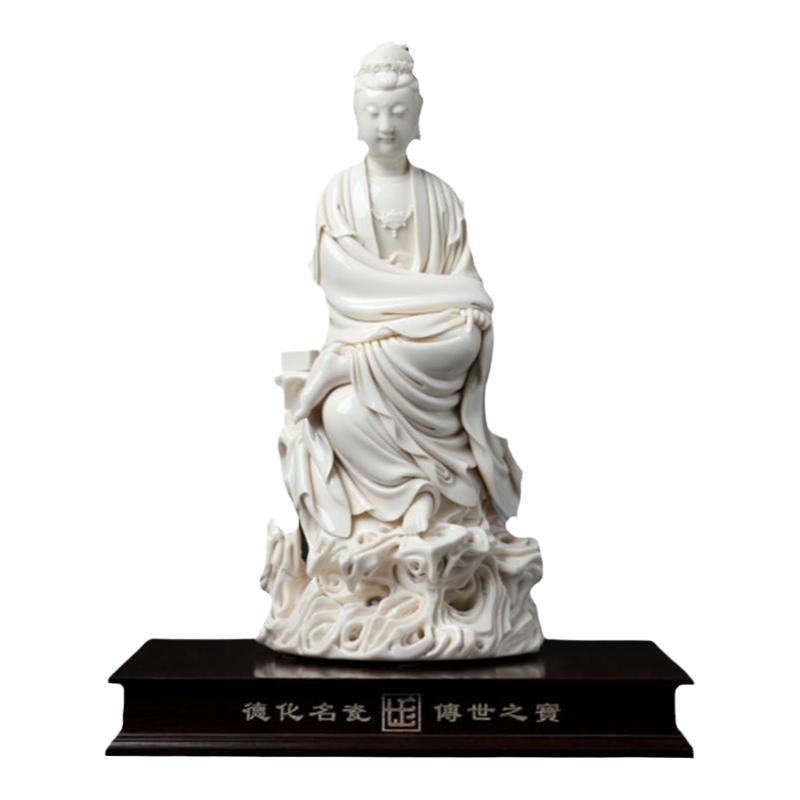 戴玉堂陶瓷摆件《坐岩经书观音像》兰全盛装饰菩萨佛像客厅艺术品