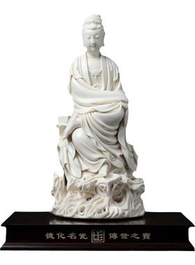 戴玉堂陶瓷摆件《坐岩经书观音像》兰全盛装饰菩萨佛像客厅艺术品