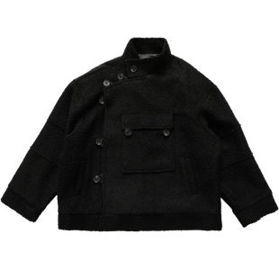 2026年春秋季黑色毛呢大衣男短款气质加厚高级感立领宽松呢子外套