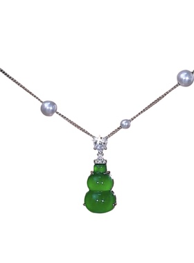 复古新中式猫眼石绿色葫芦项链