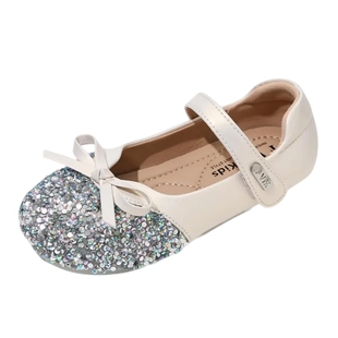 FVM女童蓝色水晶鞋子儿童公主小皮鞋2025新款春秋闪亮女孩配裙子