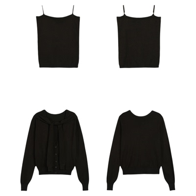 NEVA HU【现货7折】长袖针织开衫女毛织外套吊带背心两件套上衣