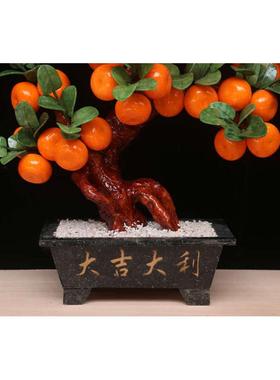 天然桔子橘子树摆件玉石盆景装饰品植物室内客厅大型落地送礼摆件