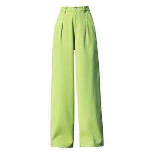 牛油果绿色牛仔裤女2026年新款裤子春秋季直筒宽松高腰大脚阔腿裤