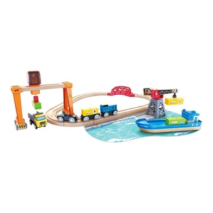 Hape龙门吊港口运输轨道套龙门架起重运输船卡车儿童火车玩具3岁6