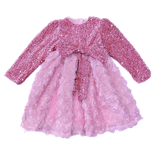 高端女童连衣裙冬装新款洋气女孩加绒公主裙儿童时髦亮片礼服裙子