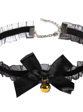 白色蕾丝双层项圈蝴蝶结铃铛