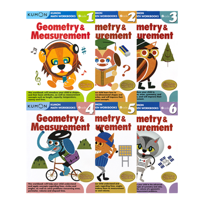 Kumon数学几何和测量 Math Workbooks Geometry & Measurement Grade 小学1-6年级英文练习册 公文式教育数学练习册 英语原版进口