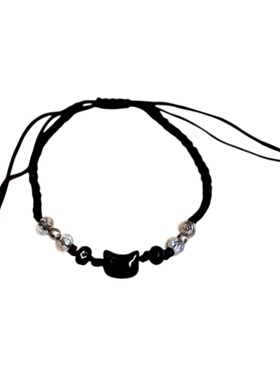 黑白猫贝壳手链手工编织情侣手绳