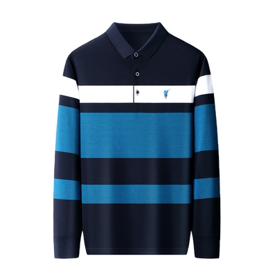 保罗刺绣小马条纹翻领polo衫