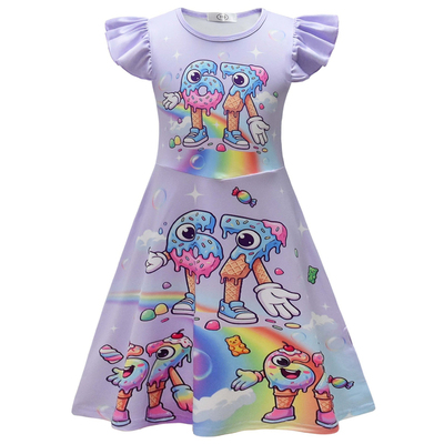 夏季女童卡通飞飞袖公主连衣裙
