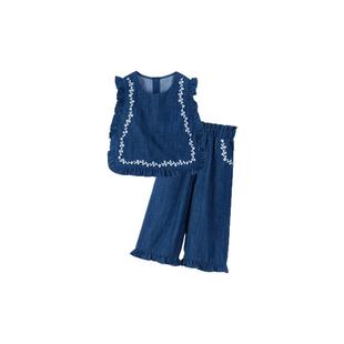 【软牛仔】幼歌婴幼儿春季新款甜美森系精致绣花复古时尚牛仔套装