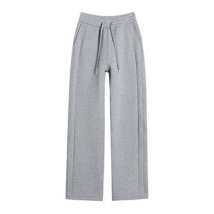 灰色卫裤女冬季加厚棉裤东北加绒直筒裤加长运动裤羊羔绒阔腿裤子