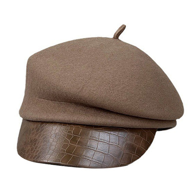 时尚贝雷帽女秋冬皮沿羊毛骑士帽