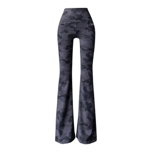 冷淡系独特别裤子迷彩微喇裤高腰收腹鲨鱼喇叭裤女提臀大码瑜伽裤