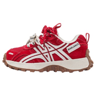 儿童运动鞋红色女童老爹鞋网面2026春季新款轻便防滑男童休闲鞋子