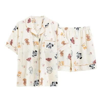 浪莎夏季带胸垫睡衣女短袖三件套