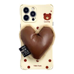 iphone16pro斜挎手机壳高级感14promax毛绒爱心支架适用苹果13小熊古董白编织旅游挂绳mate60pro软硅胶高级感
