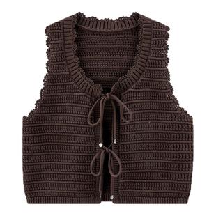 【商场同款】乐町针织钩花背心女春季新款系带针织开衫C1EFG1427