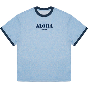 O3PARK夏季新款莫代尔速干短袖宽松复古撞色”ALOHA“印花T恤