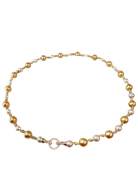 施家珍珠项链秋冬暖金色系锁骨链