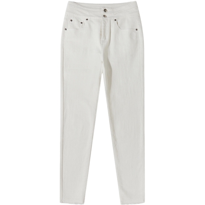 【大牌直降】CNC女装 高腰白色牛仔裤女秋修身外穿显瘦小脚铅笔裤