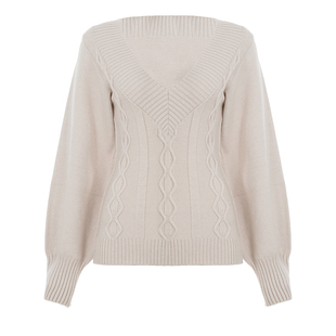 FUNOFF 美式复古米白色V领低胸灯笼袖毛织长袖学院深灰色收腰上衣