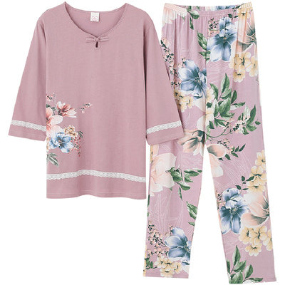 莫代尔棉绸长裤妈妈款中袖睡衣