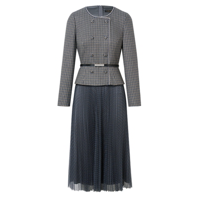 La Koradior拉珂蒂时尚春季新款法式香风格纹洋装裙收腰气质显瘦