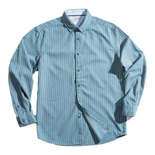 马登工装 复古港风早秋磨毛蓝色条纹衬衫男日系vintage垂感衬衣