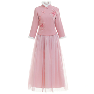 中式伴娘服2025冬季新款中国风新娘结婚伴娘团姐妹裙加绒加厚礼服