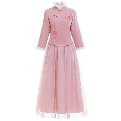 中式伴娘服女冬季加厚礼服