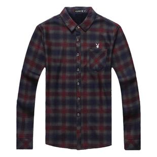 花花公子加绒加厚衬衫男中年纯棉大码休闲保暖衬衣中老年父亲冬装